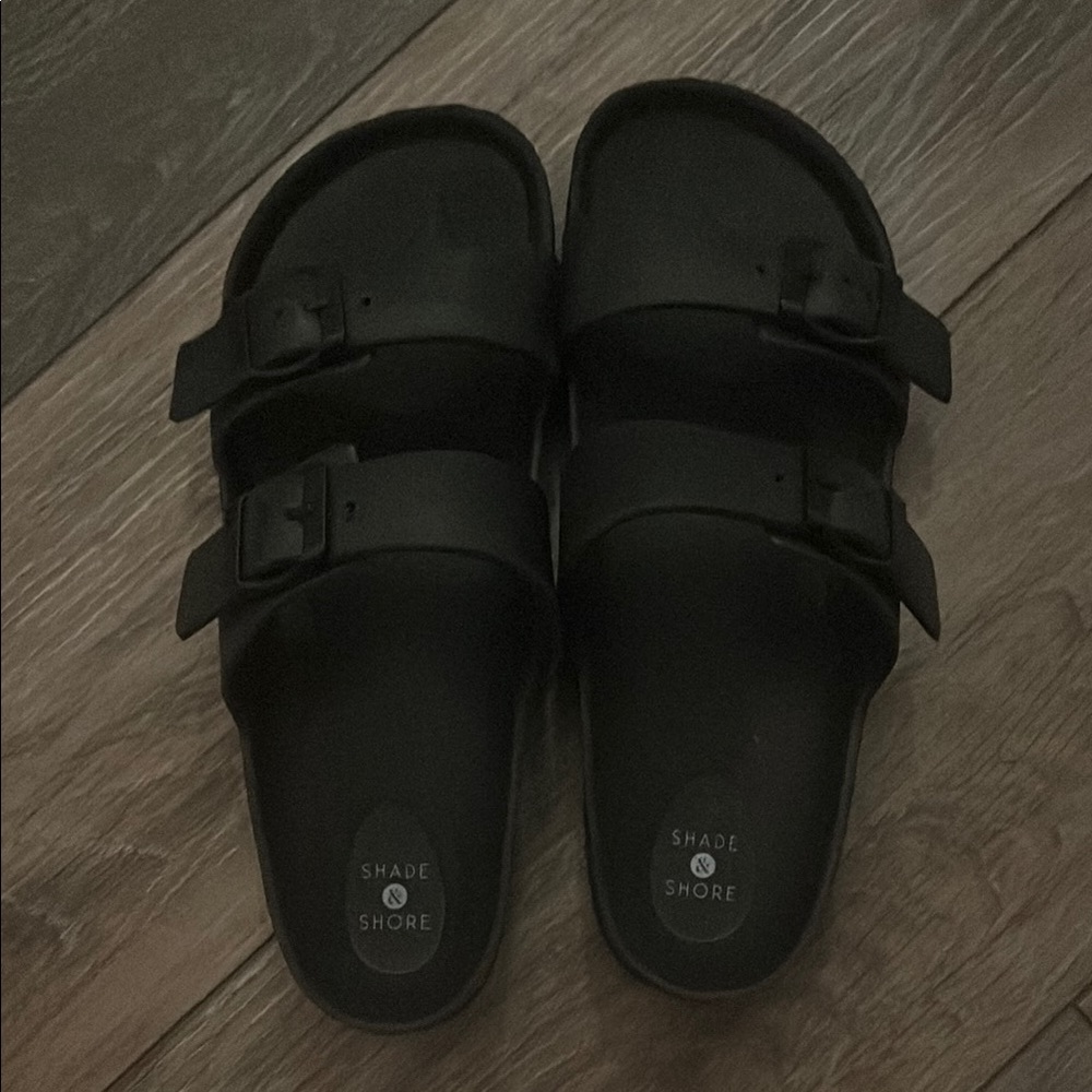 Shade & Shore Black Buckle Slides